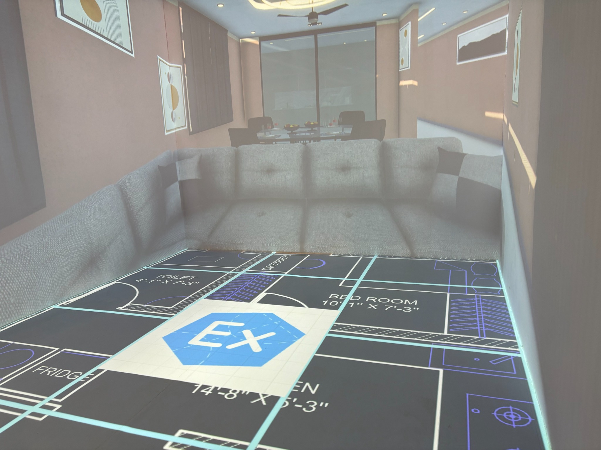 Interior visualisation combined with the projected floor plan.