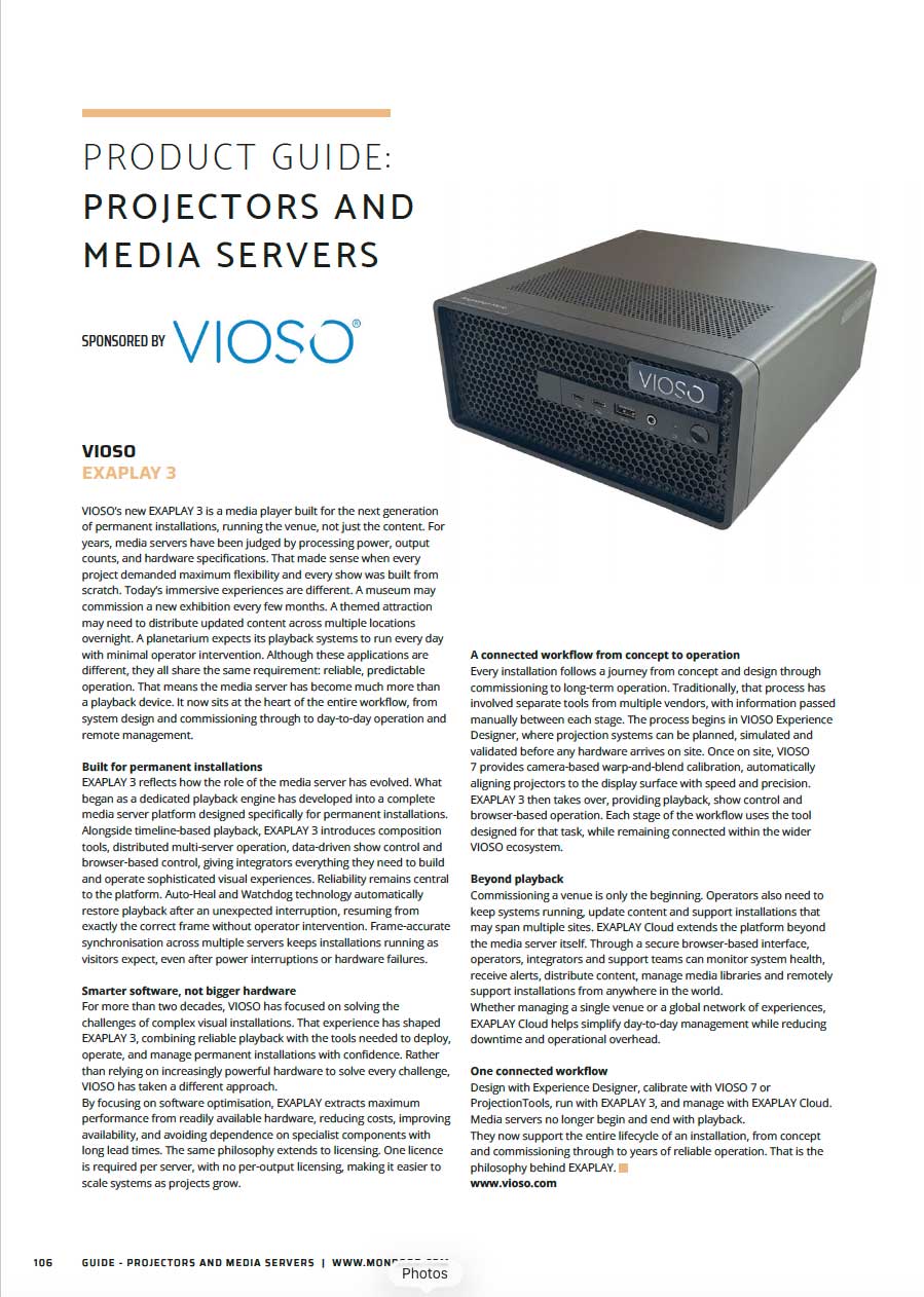EXAPLAY 3 feature in the MONDO-DR Projectors and Media Servers Product Guide