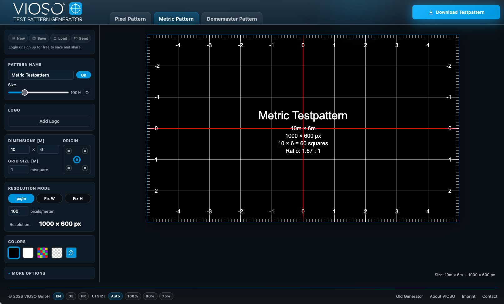 Metric grid in the VIOSO Test Pattern Generator