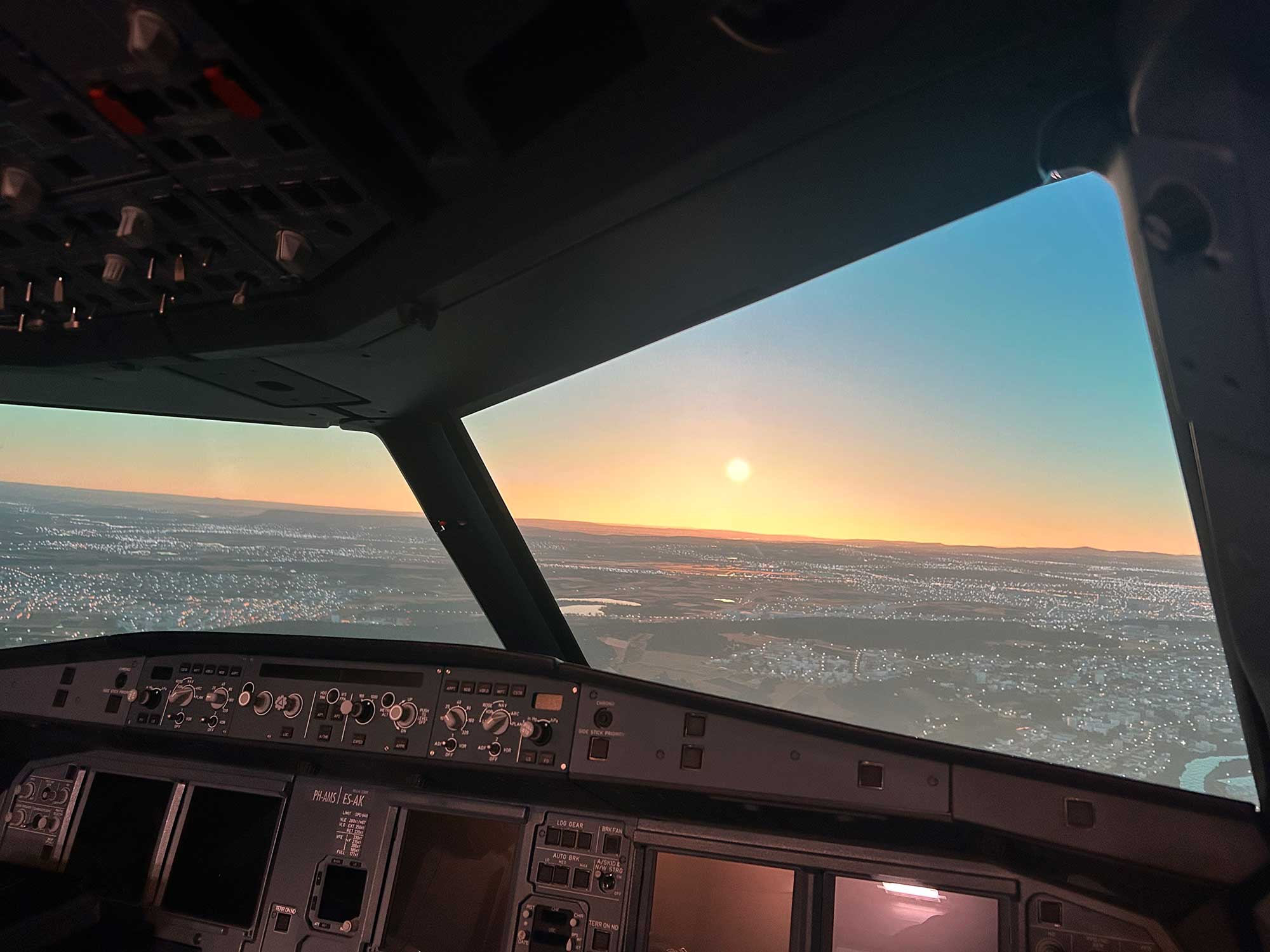 Front view of the AMST A320 full flight simulator in Bucharest
